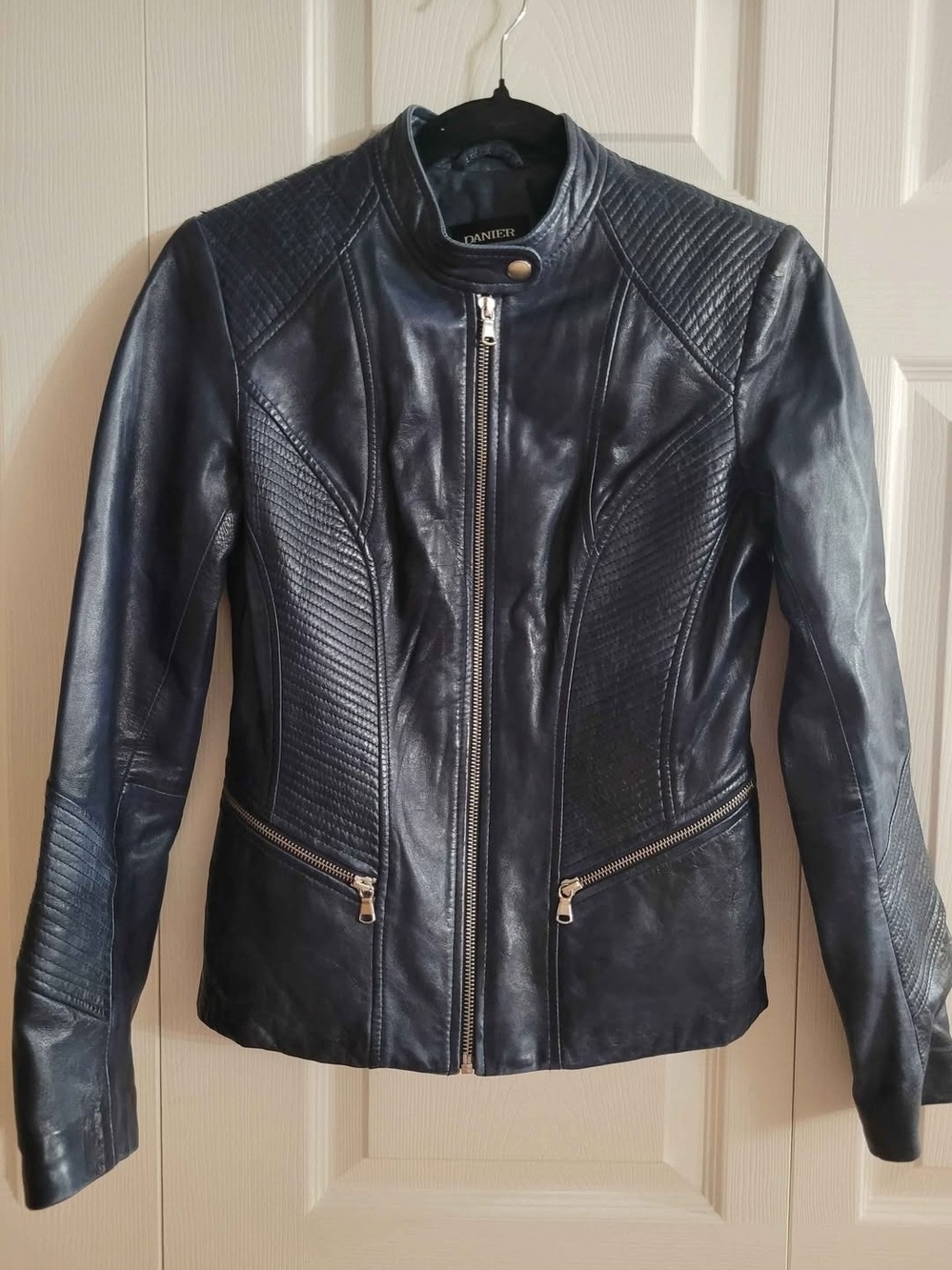Danier Navy Quilted Leather Moto Jacket